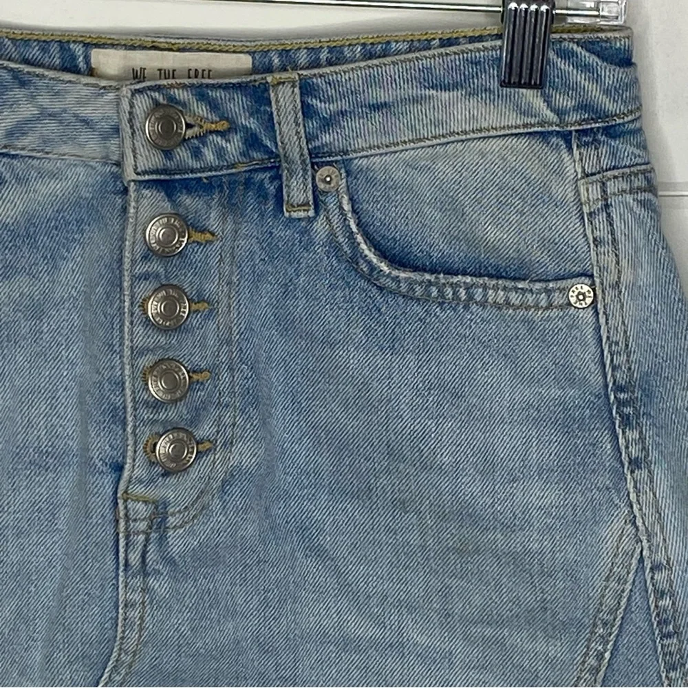 Free People We the Free Jean Mini Skirt XS Button Fly Cotton Distressed Denim